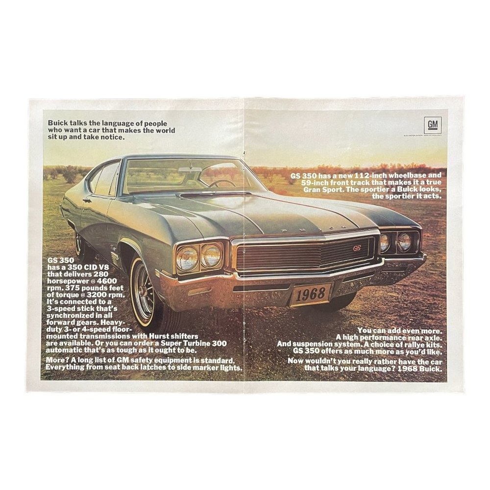 1968 Buick GS 350 Gran Sport 2 Door Classic Car Vintage Print Ad 16x10 Wall Art